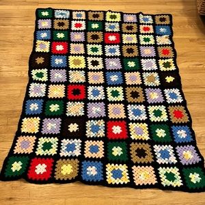afghan granny core Roseann square knit crochet colorful throw blanket couch